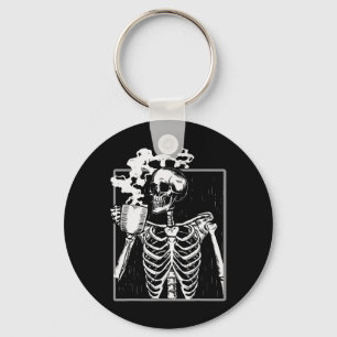 Skelett trinken Kaffee Funny Skull Men Damen Hal Schlüsselanhänger