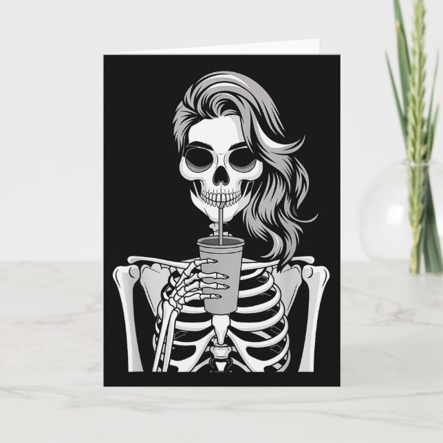 Skelett Trinkt Getränk Monochrom Gothic Hallo Karte (Vorderseite)