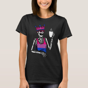 Skelett trinkt Kaffee Bisexuelle Flagge Bisexualit T-Shirt
