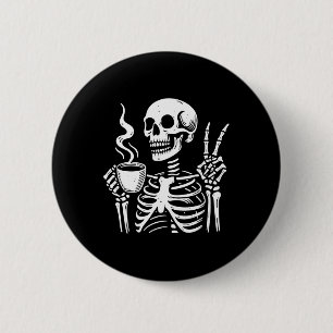 Skelett trinkt Kaffee Gothic Peace Zeichen Hallowe Button