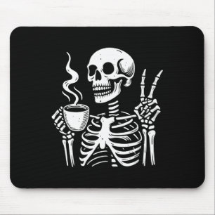 Skelett trinkt Kaffee Gothic Peace Zeichen Hallowe Mousepad