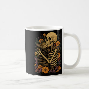 Skelett umarmende Katze Blumen Halloween Katzenlie Kaffeetasse