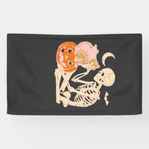 Skelett umarmende Katze Halloween Katzenliebhaber  Banner