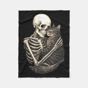 Skelett umarmende Katze Halloween Katzenliebhaber Fleecedecke