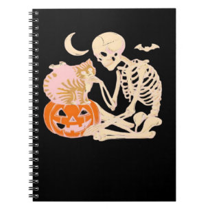 Skelett umarmende Katze Halloween Katzenliebhaber  Notizblock