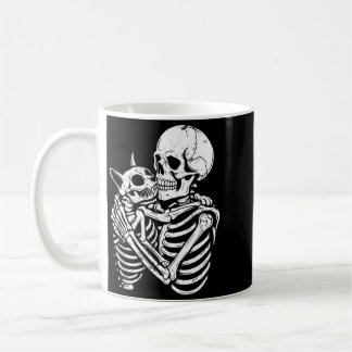 Skelett umarmende Katze Halloween Lustige Katzenli Kaffeetasse