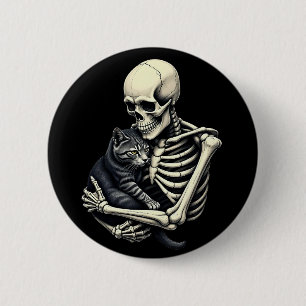 Skelett umarmende Katze Lustige Halloween-Katzenli Button