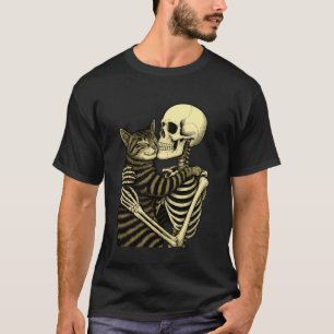 Skelett umarmende Katze Lustiger Katzenliebhaber S T-Shirt