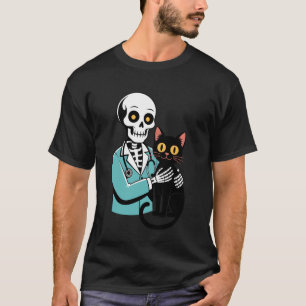 Skelett umarmende Katze Lustiger Tierarzt Katzenli T-Shirt