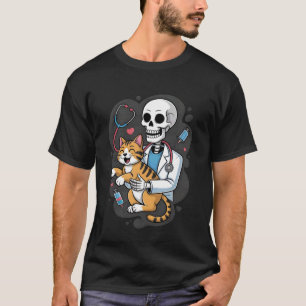 Skelett umarmende Katze Lustiger Tierarzt Katzenli T-Shirt