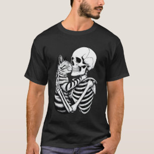 Skelett umarmende Katze süße gruselige Katzenliebh T-Shirt