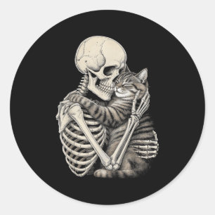 Skelett umarmt Katzen Halloween Katzen Lover Runder Aufkleber
