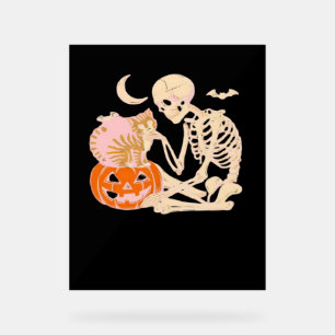 Skelett umarmt KatzenHalloween Katzenkatze-Katze-K Acrylschild