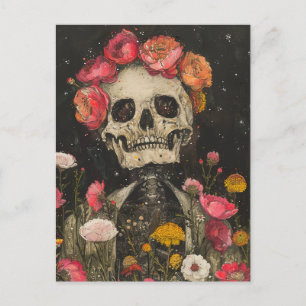 Skelett und Blume Postkarte