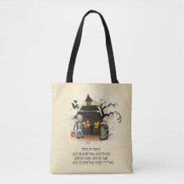Skelett und Halloween Spuk Haus Tasche
