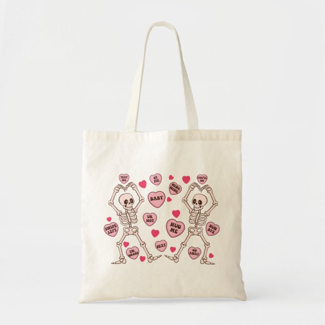 Skelett Valentine's Day Tote Bag, Funny Tote Bag Tragetasche (Vorne)