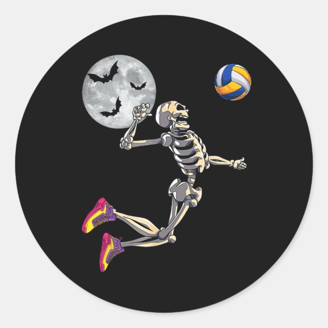 Skelett Volleyball-Happy Halloween Bo Runder Aufkleber (Vorderseite)
