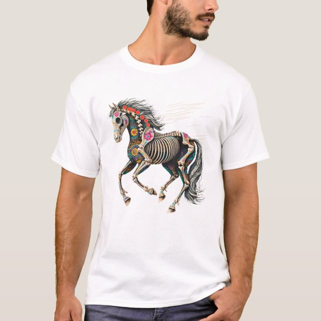 Skelett von Zuckerskulpturen De Los Muertos Mexika T-Shirt (Vorderseite)