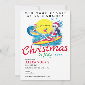 Skelett Weihnachten im Juli Beach Surf Naughty Einladung