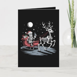 Skelett-Weihnachtsmann fährt mit Schlitten-Rentier Karte