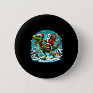 Skelett-Weihnachtsmann reitet auf T-Rex-Dinosaurie Button
