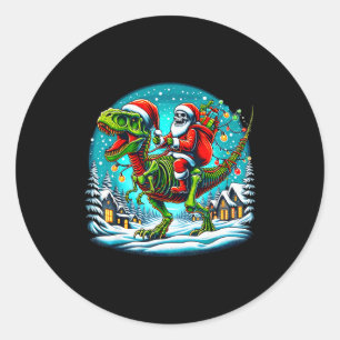 Skelett-Weihnachtsmann reitet auf T-Rex-Dinosaurie Runder Aufkleber