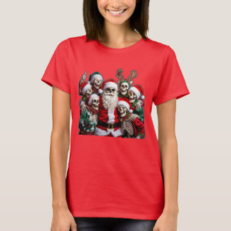 Skelett-Weihnachtsmann-Weihnachtsgruppenfoto – Fes T-Shirt