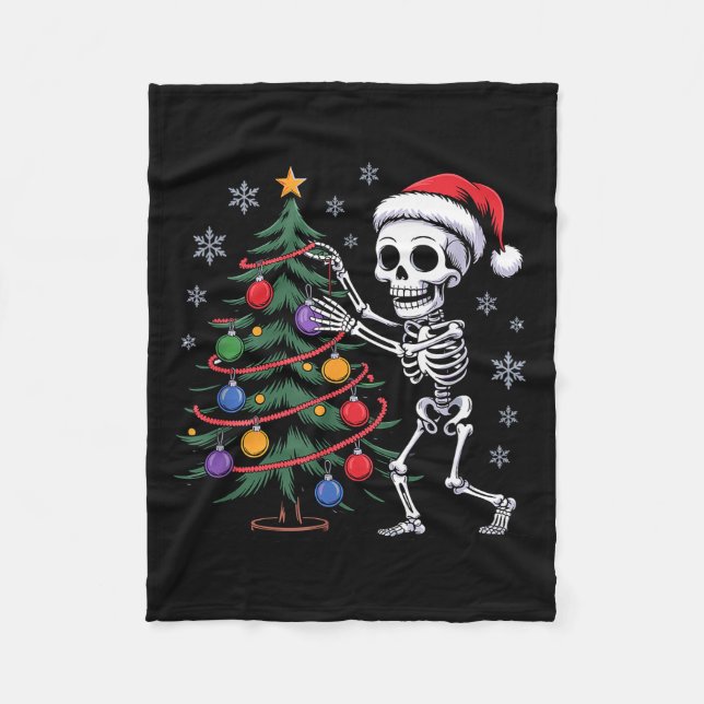 Skelett-Weihnachtsmannhut Weihnachtsbaum Gruselige Fleecedecke (Vorderseite)