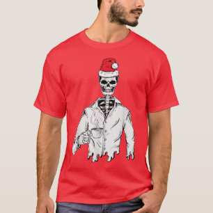 Skelett Weihnachtsmannmütze trinken Kaffee Weihnac T-Shirt