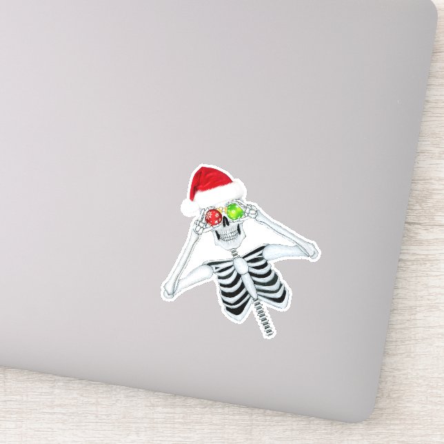 Skelett Weihnachtsmannmütze Weihnachtsschmuck Aufkleber (Detail)