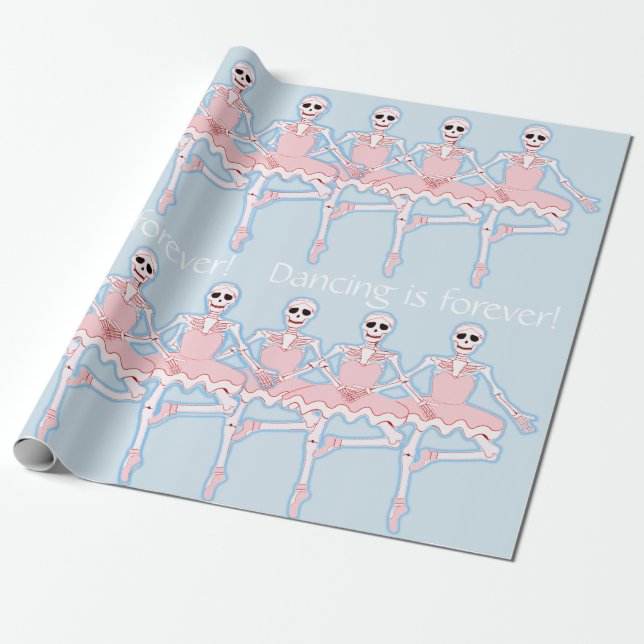 Skelettballerinas in rosa Geschenkverpackung Geschenkpapier (Ungerollt)
