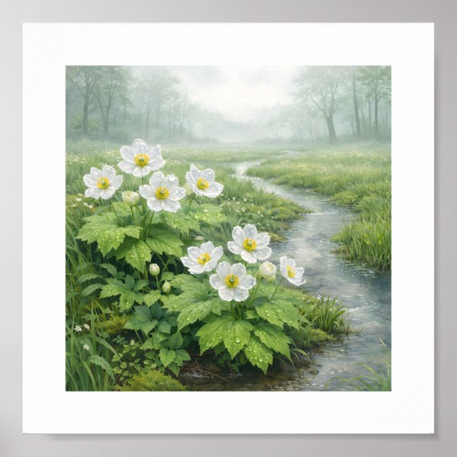 Skelettblume (Diphylleia grayi) – Kunstdruck Poster (Vorne)