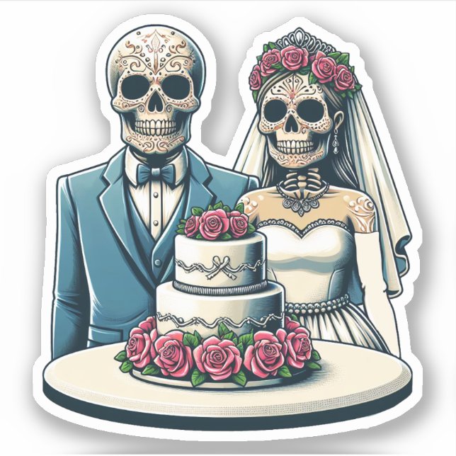 Skelettbräu und Hochzeitstag toter Kunst Aufkleber (Vorderseite)