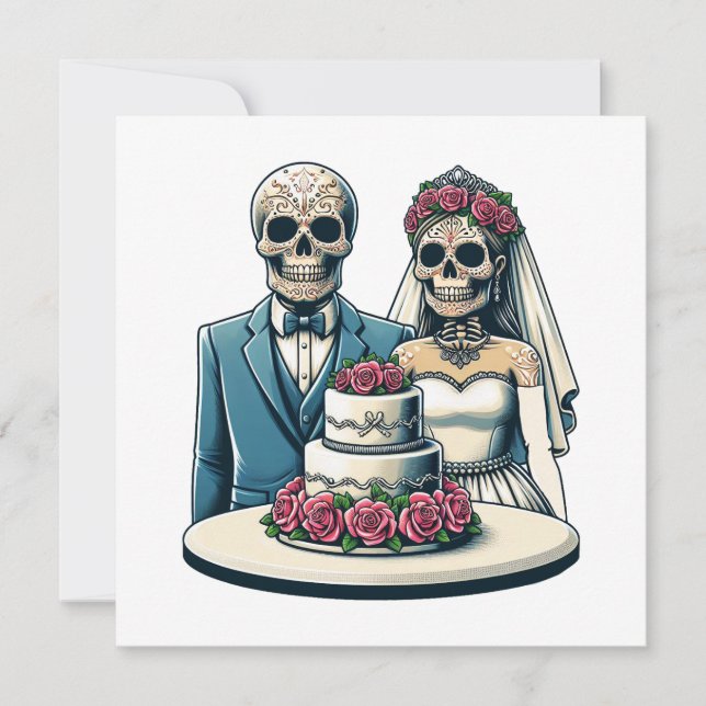 Skelettbräu und Hochzeitstag toter Kunst Einladung (Vorderseite)