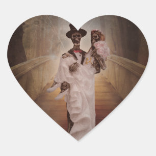 Skelettbräute und Bräutigam-Aufkleber Herz-Aufkleber