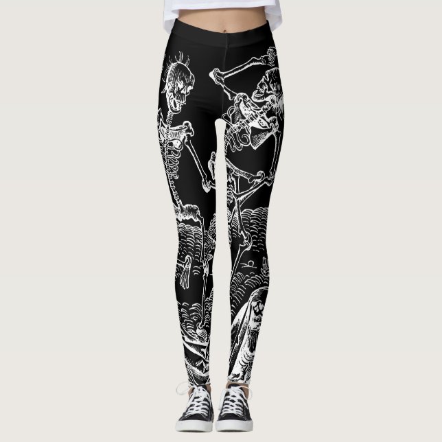 Skelette Danse makabere schwarze Leggings (Vorderseite)