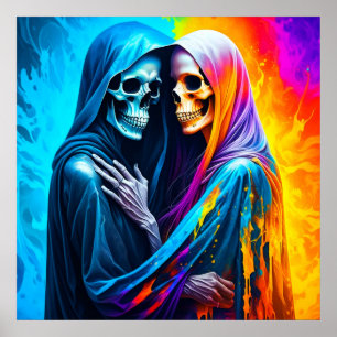 Skelette eingehüllt in einem Regenbogen Poster