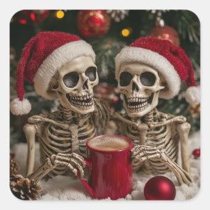 Skelette genießen Weihnachten Quadratischer Aufkleber