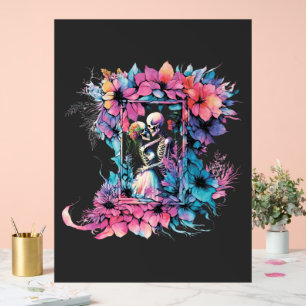 Skelette in Liebe. Ein Strauß Blume. Acrylschild