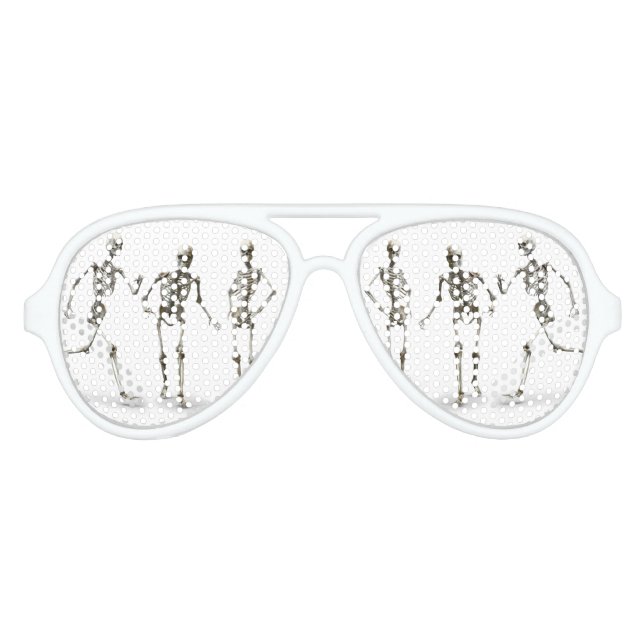 Skelette Retro Party Schatten, weiß Partybrille (Vorderseite)