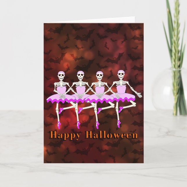 Skelette tanzen Ballett "Happy Halloween" Karte (Vorderseite)