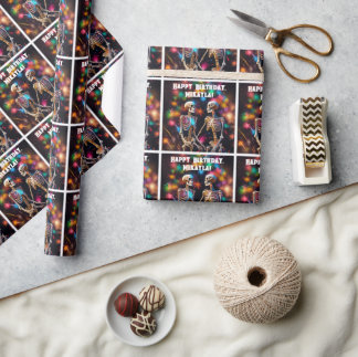 Skelette und farbenfrohe Ornamente Geschenkpapier