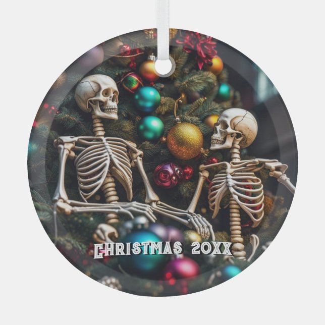 Skelette und farbenfrohe Ornamente Weihnachten (Vorderseite)