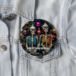 Skelette und farbenfrohe Ornamente Weihnachten Button