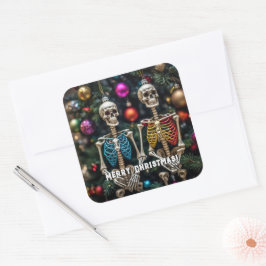 Skelette und farbenfrohe Ornamente Weihnachten Quadratischer Aufkleber