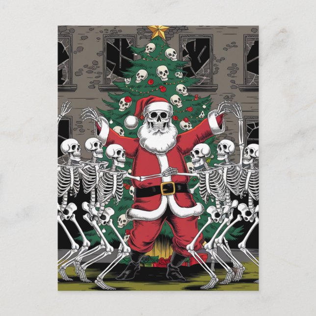 Skelette und Weihnachtslieder rund um den Weihnach Postkarte (Vorderseite)