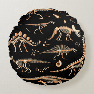 Skelette von Dinosauriern und Fossilien Rundes Kissen