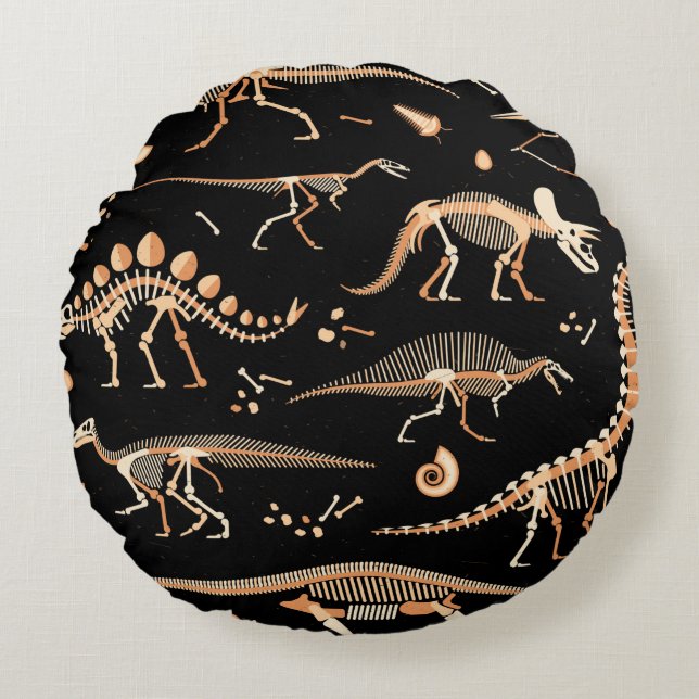 Skelette von Dinosauriern und Fossilien Rundes Kissen (Vorderseite)