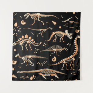 Skelette von Dinosauriern und Fossilienmuster Wandteppich