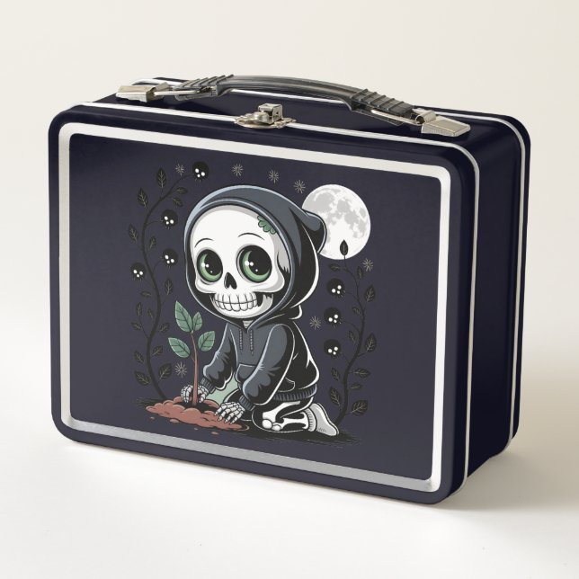 Skelettentag Metall Brotdose (Vorderseite)